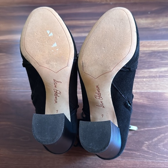 Sam Edelman Black Heeled Suede Boots with Floral Embroidery Size 7 - Picture 7 of 11